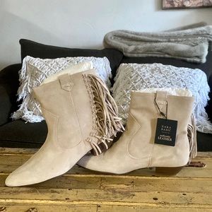 ZARA FRINGE ANKLE BOOTIES BOHO FRINGE SUEDE LEATHER NEUTRAL ANKLE BOOTS 40 9